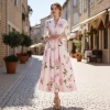 2026 Amazon Print V-neck cinched waist long-sleeved A-line women's dress Long dress, artistic, retro, fashionable and elegant Specification image